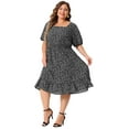 thumbnail image 3 of DARING DIVA Plus Size Midi Ruffle Hem Smocked Waist Floral Dress 3X Black White, 3 of 6
