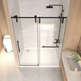 thumbnail image 3 of Shower Door 44-48" x 76" H Frameless Sliding Shower Door, 5/16" (8mm) Clear Tempered Glass, Stainless Steel Frame,Matte Black,Glass Shower Door, 3 of 25