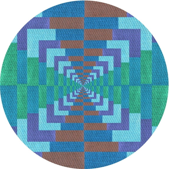 Ahgly Company Indoor Round Patterned Bright Turquoise Blue Area Rugs, 8' Round