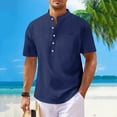 thumbnail image 2 of Wyobmus Mens Linen Henley Shirts Casual Short Sleeve Tee Tops Summer Beach Half Button Collar Tshirt Navy, 2 of 8
