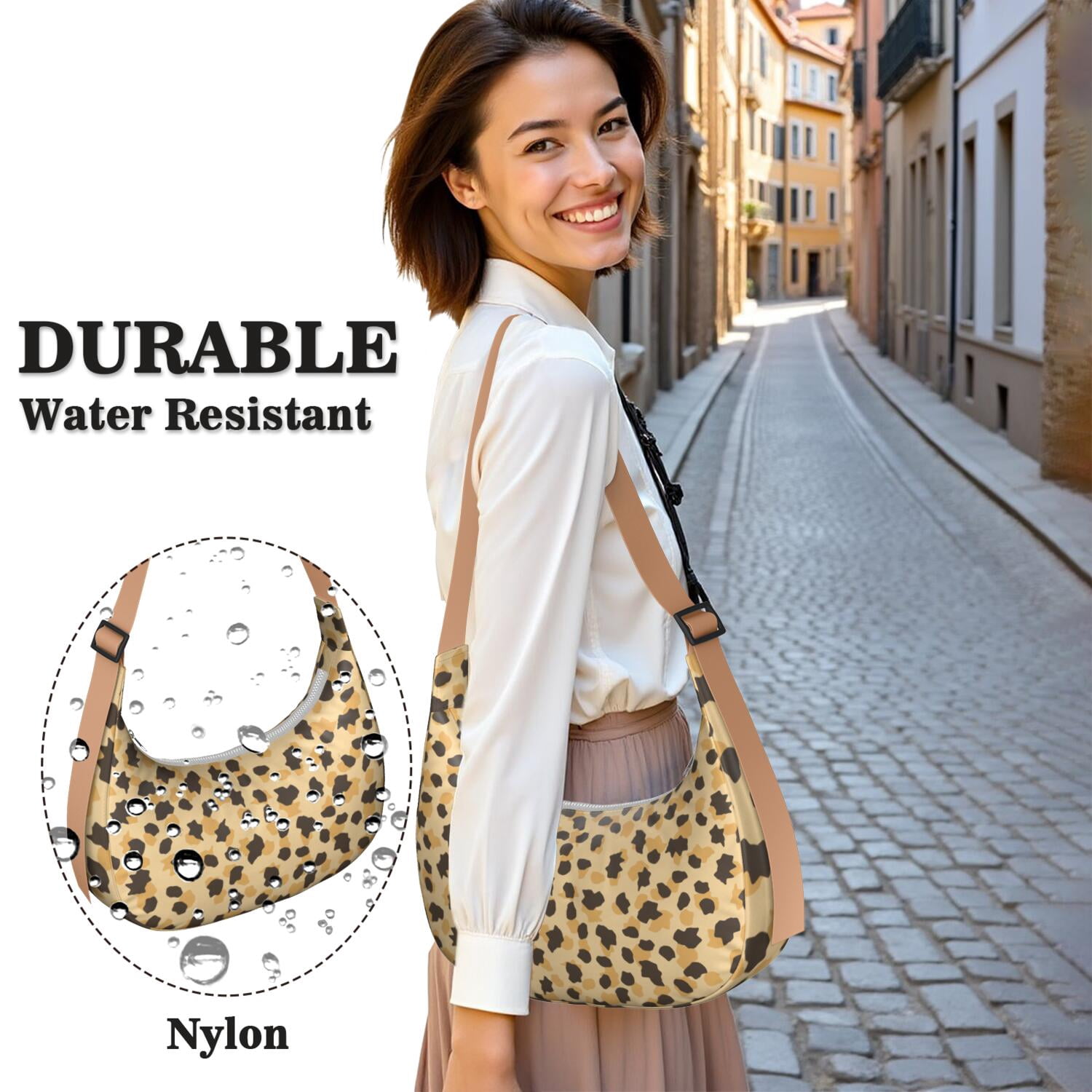 Classic Vintage Leopard Pattern Crossbody Tote for Women, Tropical Cheetah Print Shoulder Bag, Lightweight Water-Resistant Hobo Purse with Abstract Romantic Texture