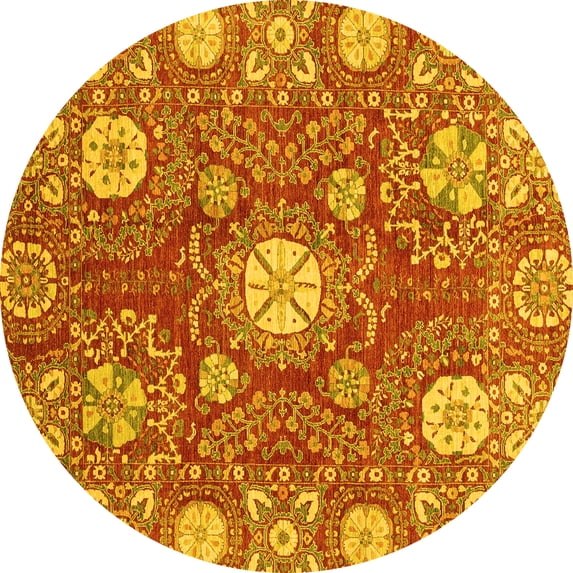 Ahgly Company Machine Washable Indoor Round Abstract Yellow Modern Area Rugs, 8' Round