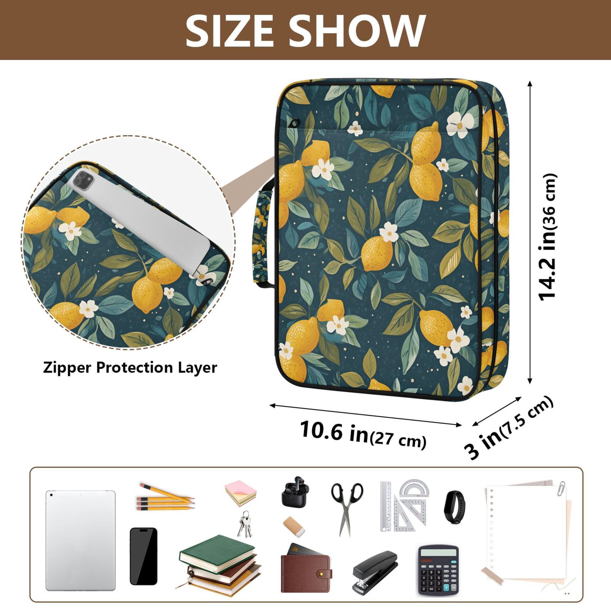 FORMRS Accordion File Folder A4 Size 7-Pocket Expanding Document Organizer Bag with 3 Ring Binder, Blue Lemons