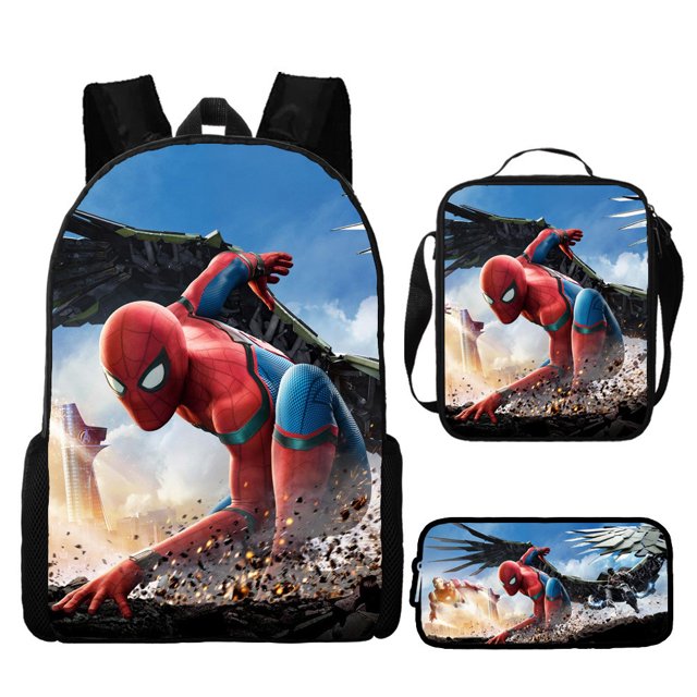 New cartoon Spiderman schoolbag three-piece set for primary and secondary school students