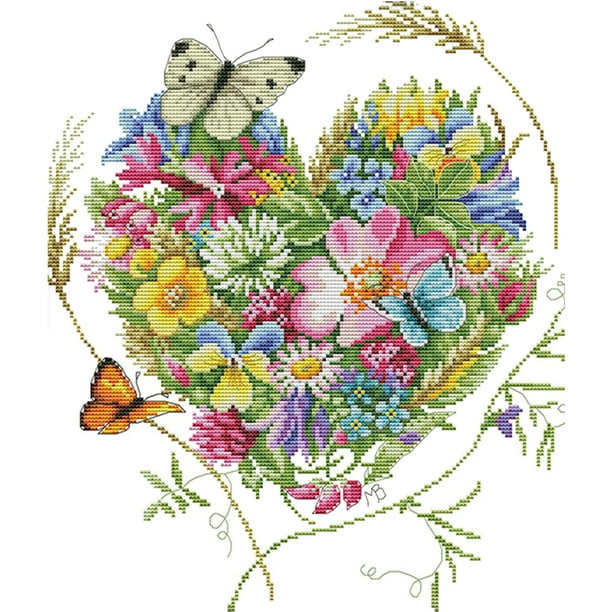 Kit Punto Cruz para Amantes Las Mariposas Hilo Algodón Ecológico No Completamente Bordado 36x40 Cm