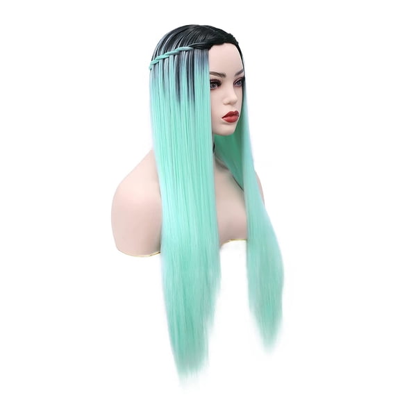 SHILIU-Long Straight Green Wigs for Women Ombre Mint Green Hair Wig Light Green Colorful Mermaid Wigs Two-tone No Lace Synthetic Straight Hair for Cosplay