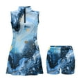 thumbnail image 4 of COEQINE Marble Blue Print Golf Dresses for Women with Shorts 2 Pockets Breathable Soft Workout Athletic Dresses Sleeveless 2 Piece Set Pickleball Outfits with Collared Design, S, 4 of 7