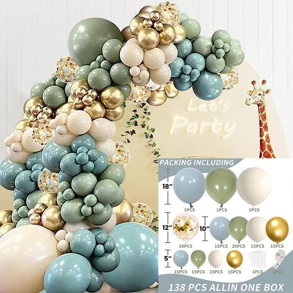 Grass Green Blue Balloon Kit, 138Pcs Grass Green Blue Balloons for Birthday Graduation Wedding Anniversary Retirement Party Decorations Baby Shower Gender Reveal Decorations