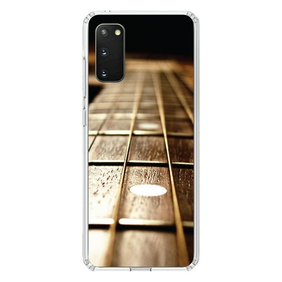 DistinctInk Clear Shockproof Hybrid Case for Galaxy S20 ULTRA / 5G (6.9" Screen) - TPU Bumper, Acrylic Back, Tempered Glass Screen Protector - Guitar Strings Neck