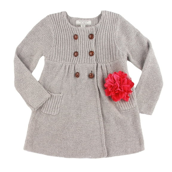 Richie House Girls' Knit Coat with Flower Accessory RH0152