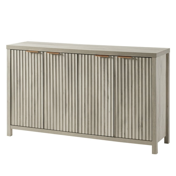 OAKHAM Fluted Sideboard Buffet Cabinet with 4 Doors, Storage Credenza with Adjustable Shelves, Modern Accent Cabinet Console, Gray Oak