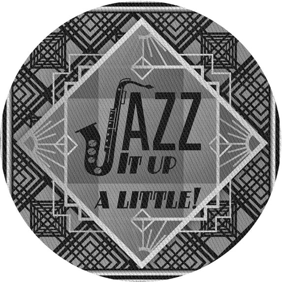 Ahgly Company Indoor Round Patterned Charcoal Black Area Rugs, 4' Round