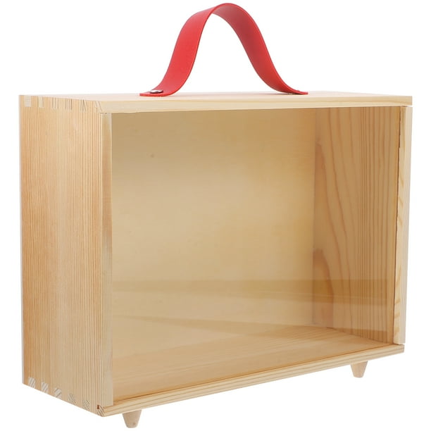 GOOHOCHY Caja de regalo de madera Caja de almacenamiento de madera con asa portátil y ventana transparente