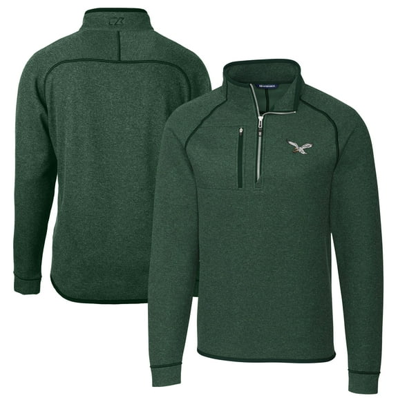 Men's Cutter & Buck Heather Green Philadelphia Eagles Mainsail Sweater-Knit Half-Zip Pullover Jacket