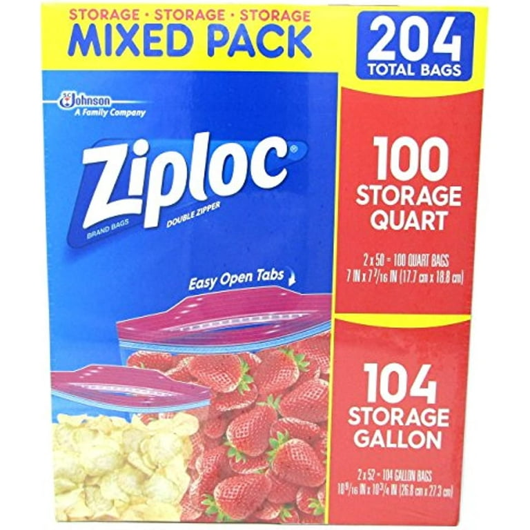  Ziploc Bags Gallon & Quart Double Zipper Variety Pack (Total of  204 All Purpose Storage Bags) : Health & Household
