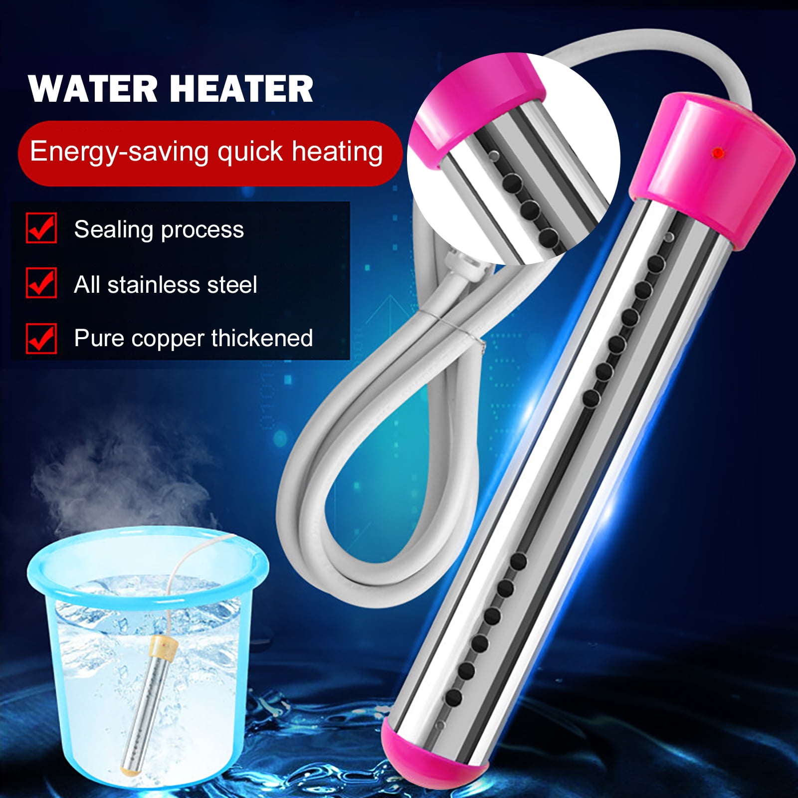 Jinveno Electric Water Heater Portable Bathtub Bucket Heating Stick (3000W  Red UK) | Walmart Canada