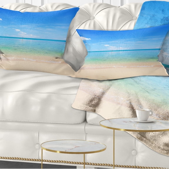Designart Calm Waves at Tropical Beach - Seashore Photo Throw Pillow - 12x20