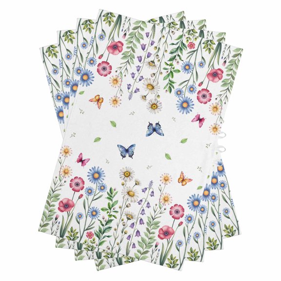 Spring Floral Kitchen Towels Set of 4, Water Absorbent Dish Towel, Pink Blue Flowers Botanical Butterflies Decorative Hand Towels - Quick Drying Cloth for Cooking Baking, 18x28 Inch