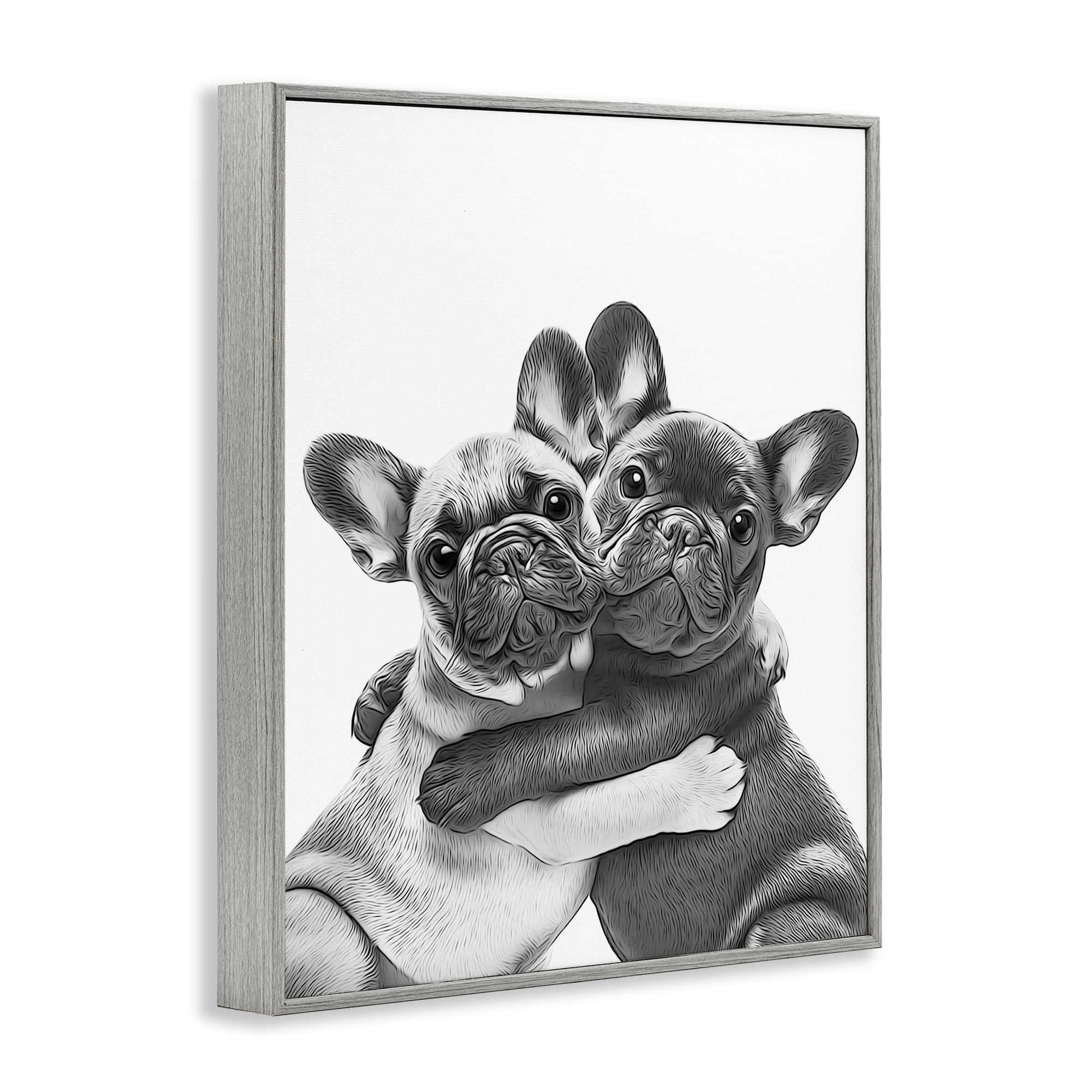 Stupell Industries Hugging Dog Pair Animals & Insects Painting Gray Framed Art Print Wall Art, 16 x 20