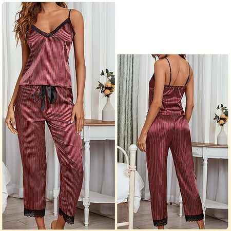 

Cntydi Pajamas for Women Gifts Women s Sexy Pajama Suit With Suspender And Lace+two Piece Trousers