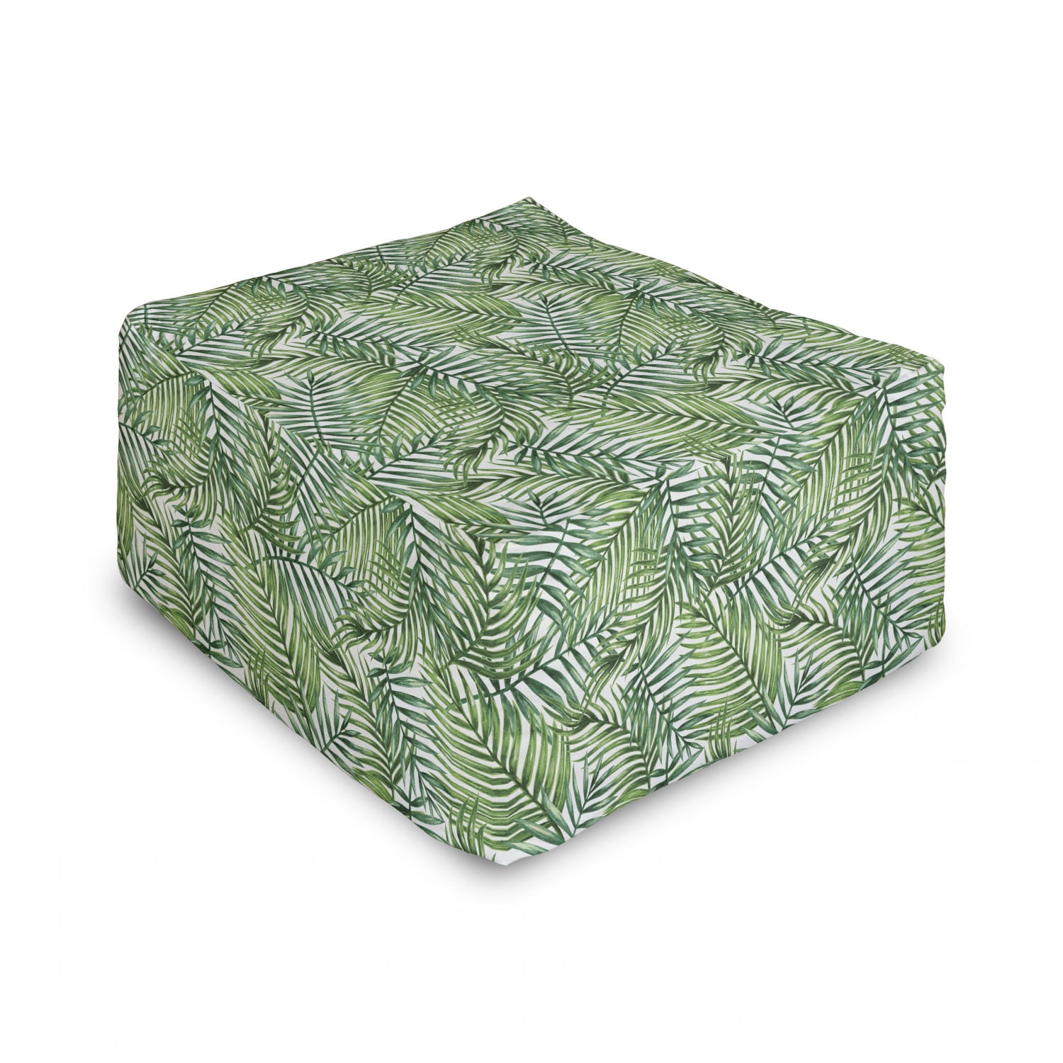 Leaf Rectangle Pouf, Watercolor Print Botanical Wild Palm Trees Leaves