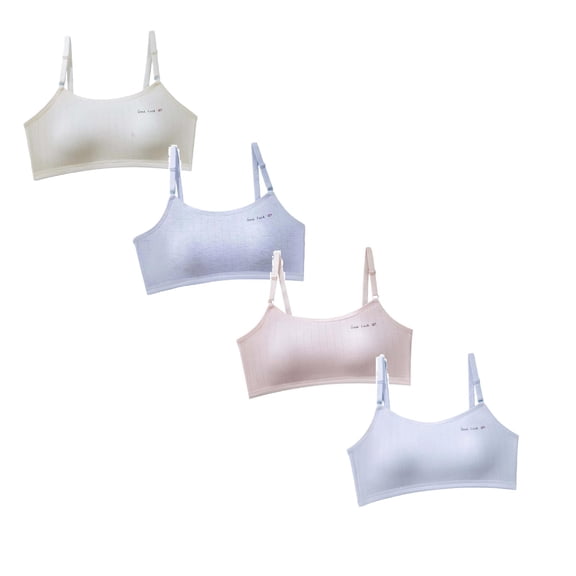 CAIXIA 4 Pack Girls Training Bra Seamless Sports Bra TaglessTraining Bra with Removable Padding Bras for Teens,14-16 Years