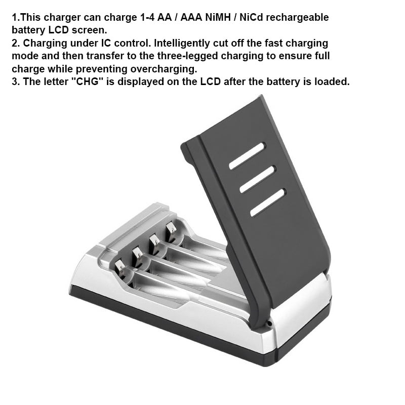 Smart Charger LCD Display Safe Universal 4 Slots Fast Charging For AA