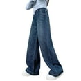 thumbnail image 2 of Cowsor Kids Girls Jeans Washed Elastic Waist Wide Leg Baggy Pants, 2 of 7