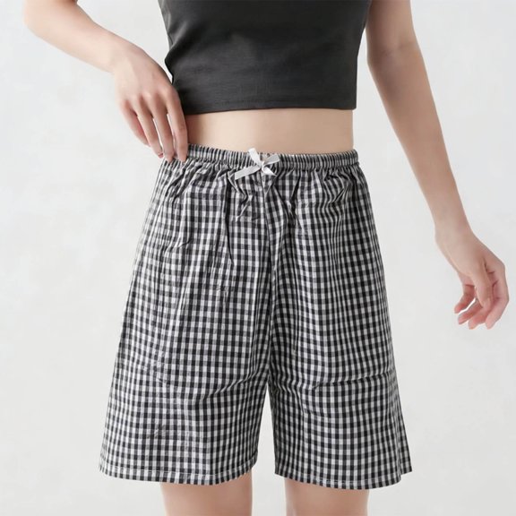 SOOMLON Womens Pajama Shorts Lightweight Drawstring Bermuda Shorts Fresh Plaid Sleepwear Travel Casual Clothes