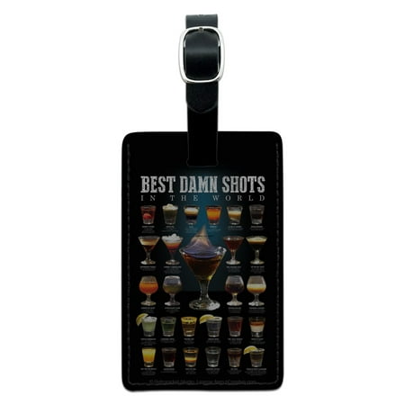 Best Shots in the World Alcohol Shot Glasses Rectangle Leather Luggage Card Suitcase Carry-On ID (Best Alcohol In The World)