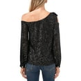 thumbnail image 2 of CeCe Womens Sequin Bow Long Sleeve One Shoulder Blouse, Black, X-Small, 2 of 2
