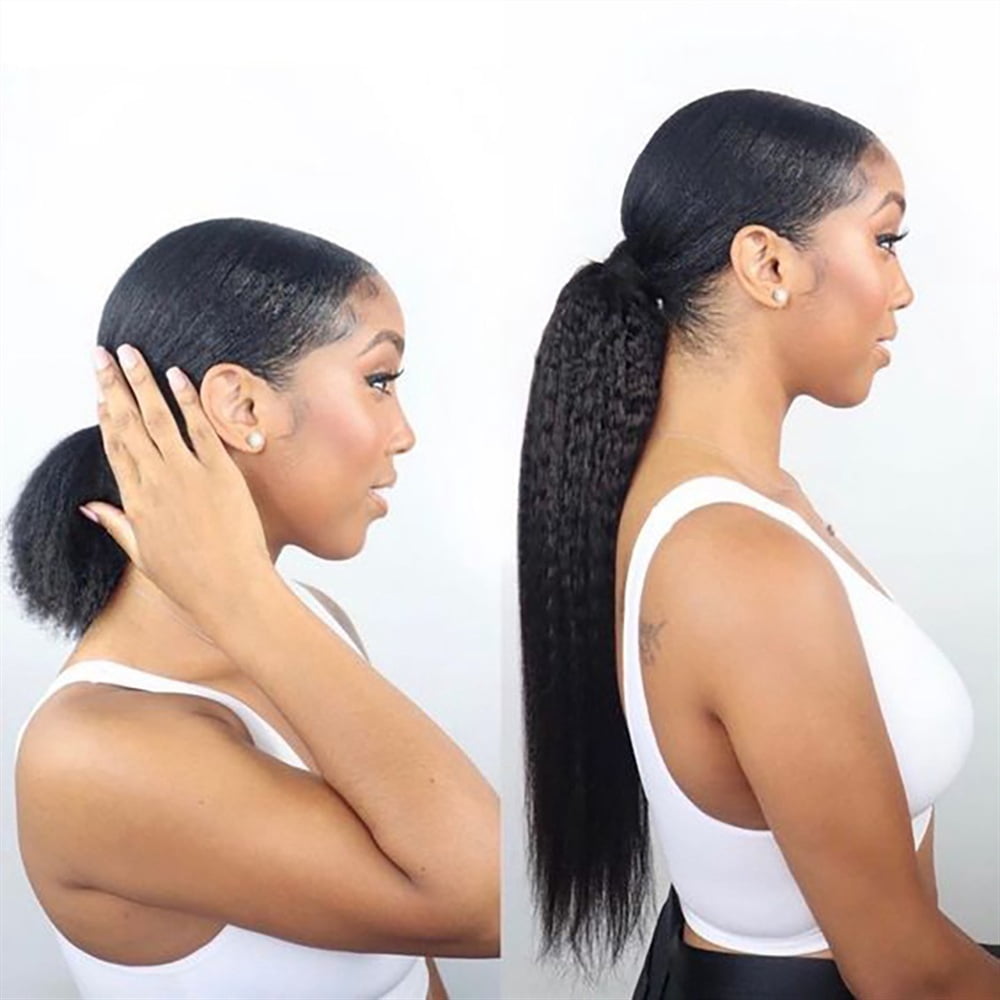 Kinky Straight Drawstring Ponytail for Black Women Natural Brazilian Human Hair Ponytail Hairpieces 10"-24" Remy Hair Clip in Ponytail Extension