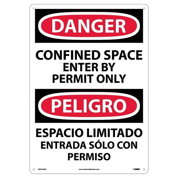 National Marker Confined Space Enter By Permit (Bilingual) 20X14 Rigid Plastic Danger Sign ESD162RC