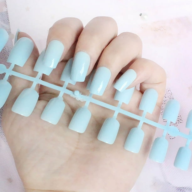Parche de uñas postizas largas rectangulares de color para decoración de uñas, 24 unidades