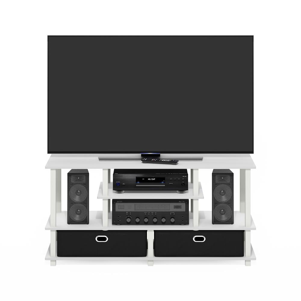 JAYA Large TV Stand for up to 55-Inch TV with Storage Bin, White/White/Black