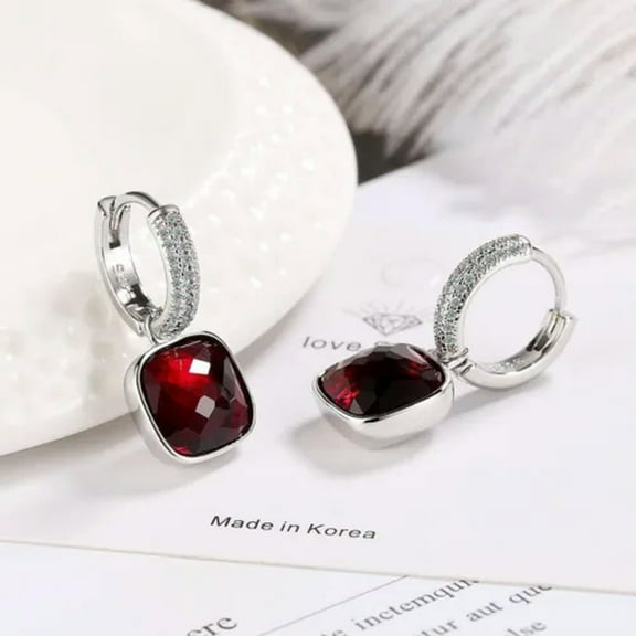 GKNET 925 Silver Zircon Hoop Huggie Earrings Womens Ear Clip Delicate Jewelry 5 Color-Red