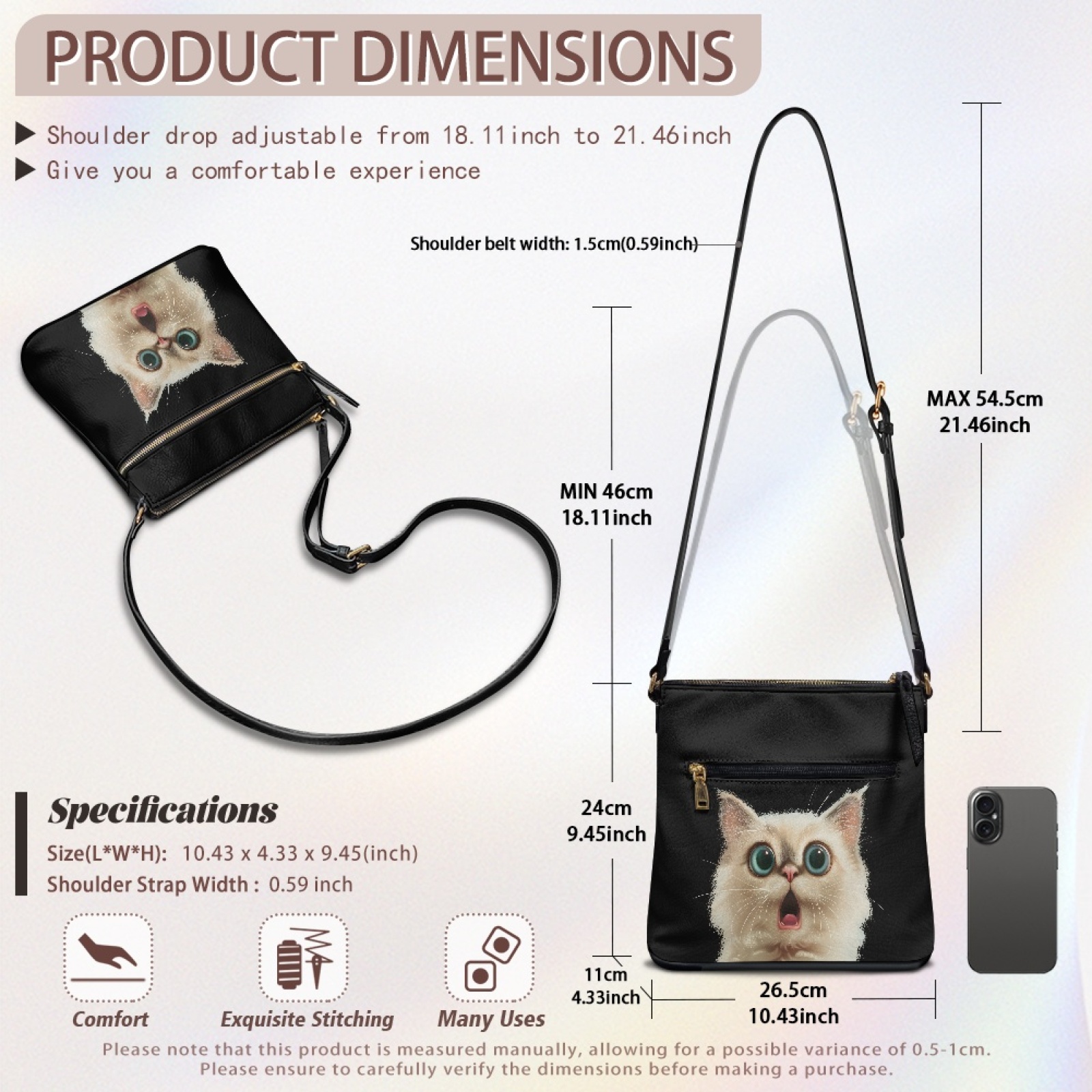 LedBack Cat Print PU Leather Satchel Purse Handbag for Women Ladies, Crossbody Hobo Purse Zipper Shoulder Handbag with Adjustable Strap for Shopping Travel, Black