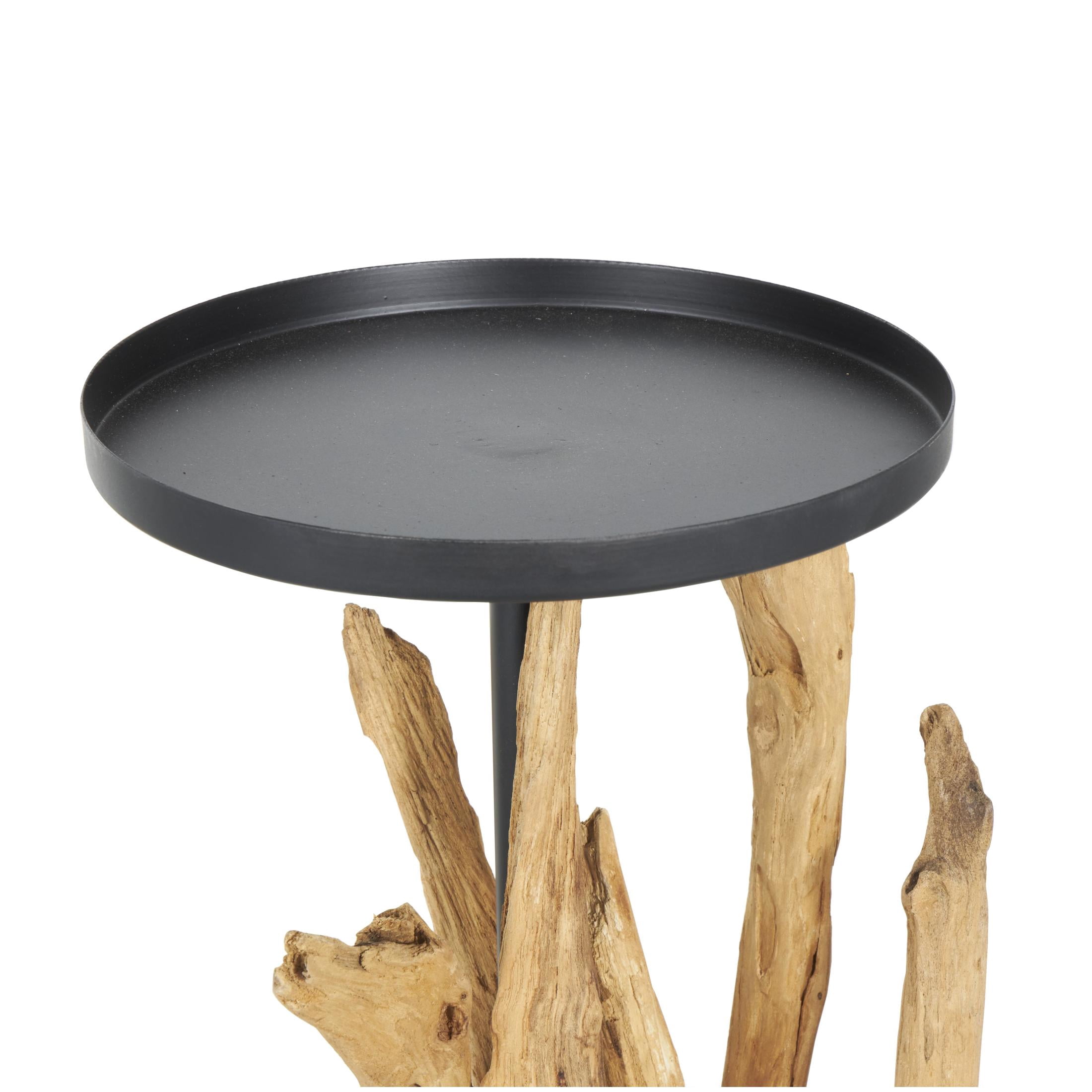 DecMode Brown Teak Wood Handmade Tall Tree Branch Floor Candle Holder with Black Metal Accents