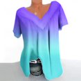 thumbnail image 1 of Qucoqpe - Blusa de talla grande para mujer, estilo informal, con degradado, escote en V, manga corta, fruncida, para verano, en liquidación, 1 of 5