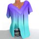 thumbnail image 1 of Qucoqpe - Blusa de talla grande para mujer, estilo informal, con degradado, escote en V, manga corta, fruncida, para verano, en liquidación, 1 of 5