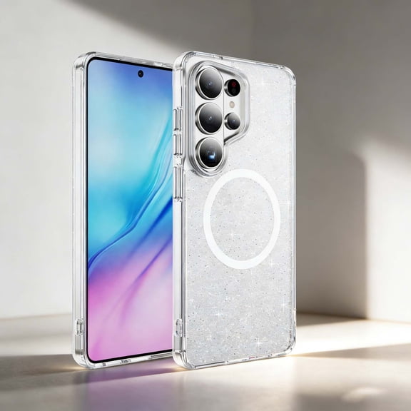 For Samsung Galaxy S26 Ultra Magnetic Phone Case,Luxury Bling Crystal Glitter Back,Shockproof Sparkly Cute for Women Girls,Compatible with Mag-Safe,Shockproof Anti-fall,Durable Phone Case,White