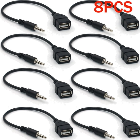 8pcs 3.5mm Male Audio AUX Jack to USB 2.0 Type A Female OTG Converter Adapter