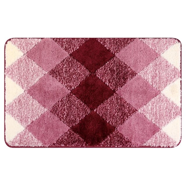 Alfombra de ba?o de patrón geométrico REGALWOVEN, alfombra suave y absorbente, alfombra antideslizante para la ba?era, ducha, decoración del hogar roja 20" x 32"