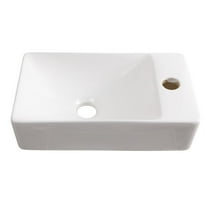 Jonathan Y Wall Mounted Rectangular Ceramic Mini Sink, Right-Side Faucet, White