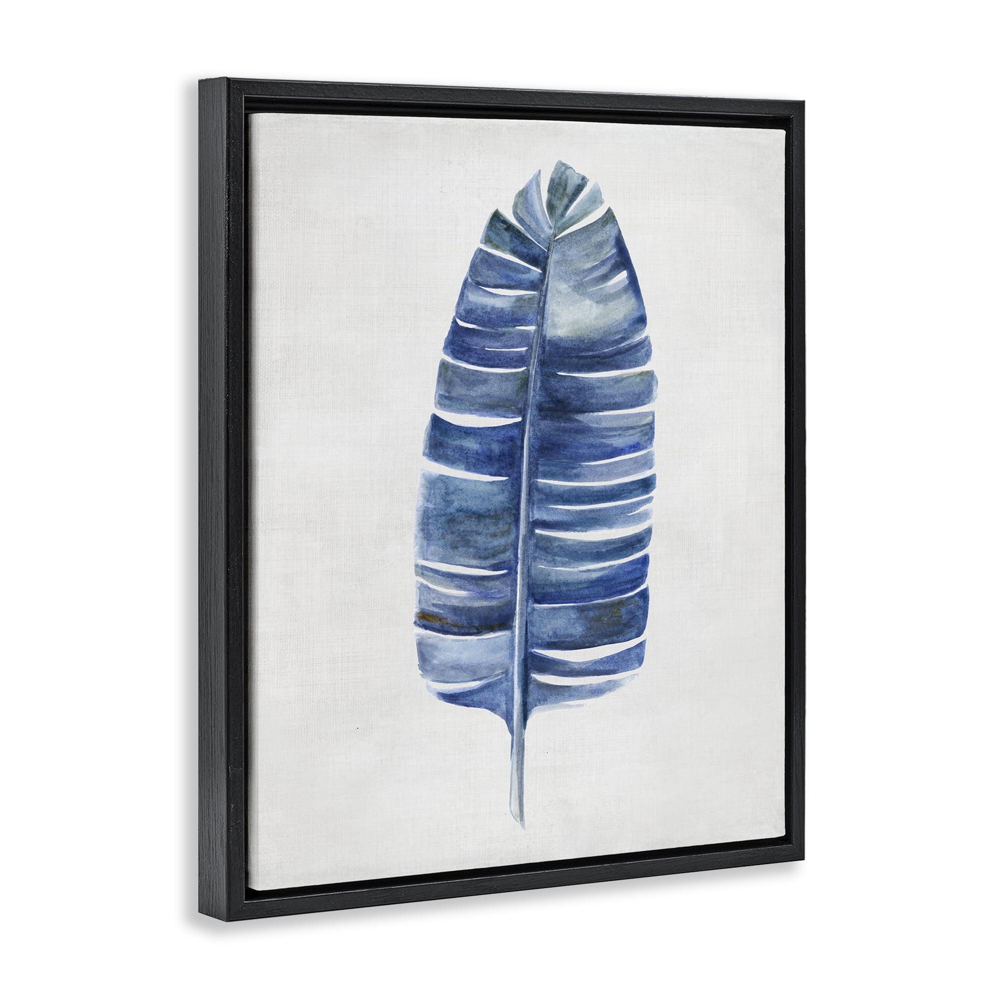 Stupell Industries Single Fan Plant Sprig Plants & Flowers Painting Black Floater Framed Canvas Art Print Wall Art, 17 x 21