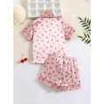 thumbnail image 3 of 2pcs Girls Cherry Print Satin Lapel Neck Pajama Set, 3 of 6