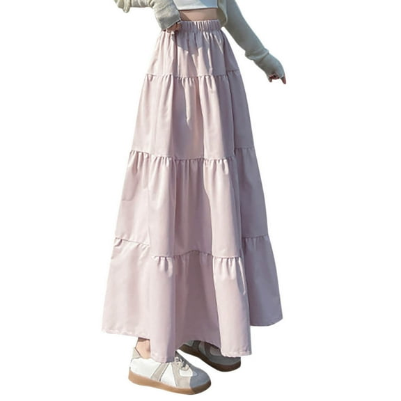 Women's High Waist Tiered Maxi Skirt – A-Line Ruffle Boho Beach Skirt, Flowy Summer Skirt with Elastic Waist & Lightweight Fabric