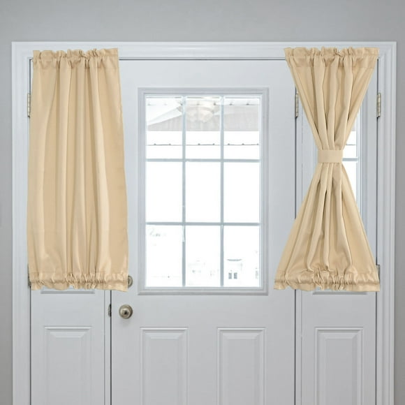 Blackout Door Curtains, French Side Door Window Curtain for Privacy, Rod Pocket Door Curtain Tie Up Shade for Patio Front Door Window, Beige, 25" x 40", 1 Panel