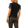 thumbnail image 3 of INSPIRE CHIC Women's Velvet Sequin Top Crew Neck Short Sleeve Party Clubwear Blouse L Black Purple, 3 of 6