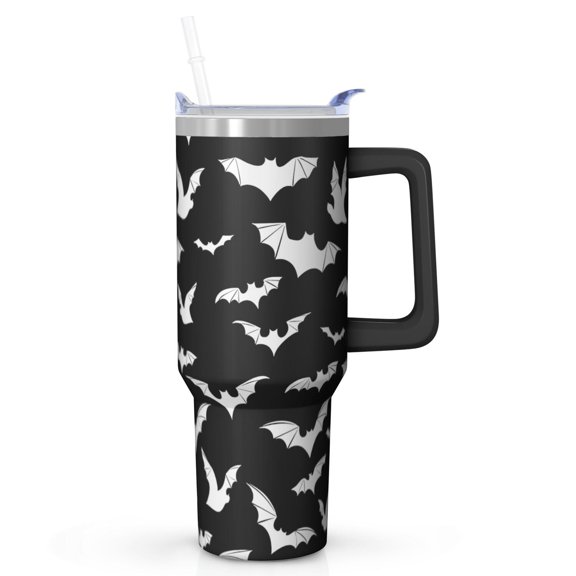 Halloween Design 40oz Tumbler w/Handle - Ghosts/Pumpkins Double Wall Insulated Stainless Steel Cup, Leakproof Lid, Gift Ready